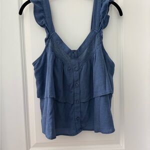 American Eagle Outfitters Ruffled Blue Tank Top